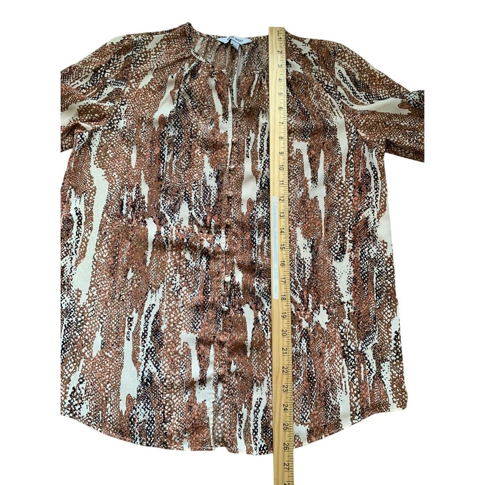 Nine West Womens Petite Snake Print Blouse Brown & Cream Long Sleeve Size PS - Picture 9 of 10